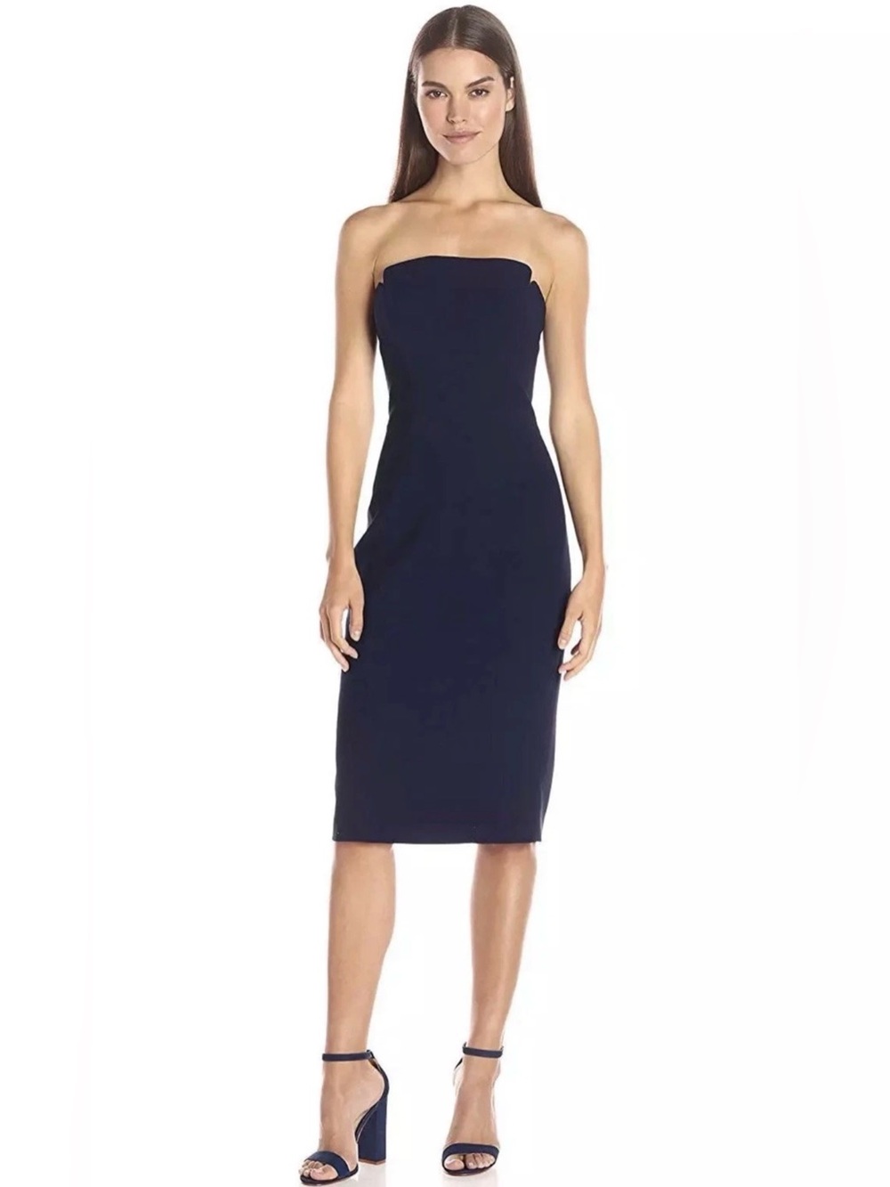 Jill Jill Stuart Harlow Strapless Notched Navy Midi Sheath Dress Size 2